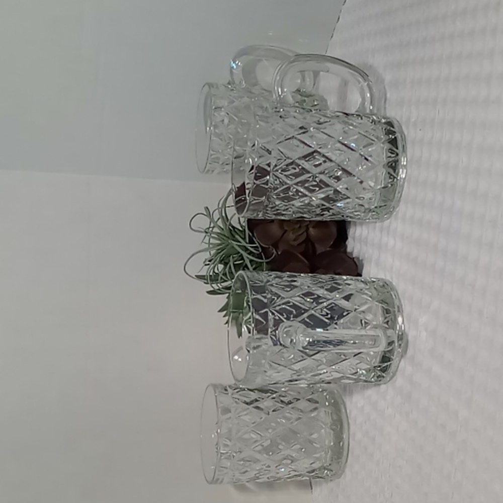 Vintage Paul Sebastian Crystal Diamond Cut Glass Mugs Set of 4